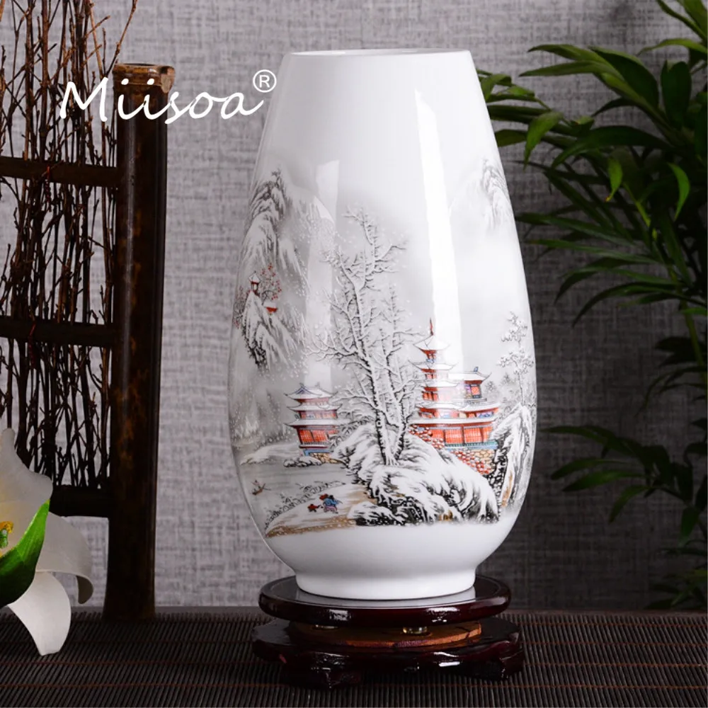 Miisoa Цзиндэчжэнь керамическая ваза в винтажном китайском стиле, гладкая поверхность, предметы интерьера для дома, ваза для бутылок с основанием