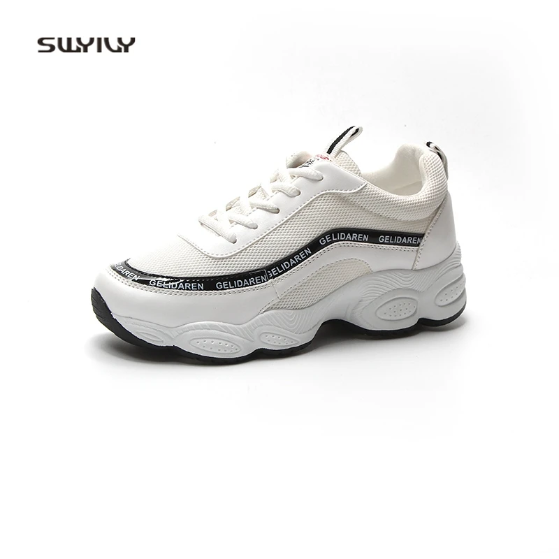 SWYIVY Sneakers Shoes Woman White 2018 Ins Hot Sale Female Casual Shoes Mesh Breathable Studnet Comfortable Sneakers Shoes 40