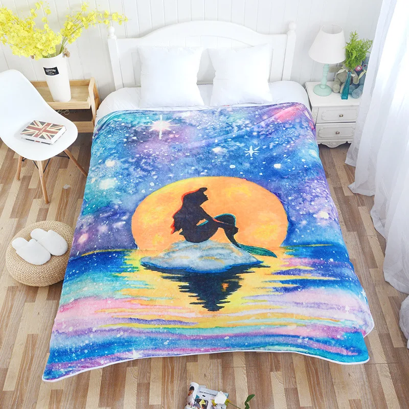 

Winter Flannel Blanket Mermaid Kids Fleece Blankets for Adults Coral Plaid Sea Fish Couch Sofa Cover Custom mantas para cama