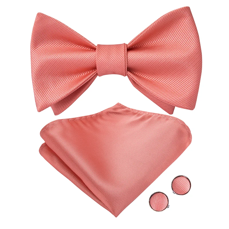 Hi-Tie Шелковый Взрослый мужской галстук-бабочка Классический розовый коралловый галстук-бабочка для мужчин свадебный платок запонки набор персиковый галстук-бабочка
