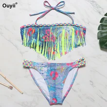 Детский купальник бикини, комплект бандажной одежды для плавания, купальный костюм с бретелькой на шее, пляжная одежда, комплект из двух предметов, купальник для девочек