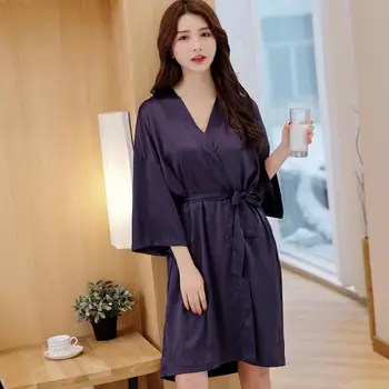 

eastical Satin Sleepwear Sets Sexy Bathrobe Women 2Pcs Nightie&Robe Casual Pajamas Solid Loose Nightwear Lingerie Suit L-XL
