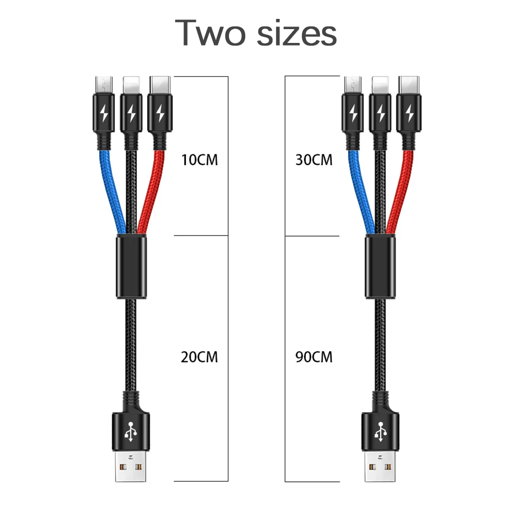 Rovtop 3 в 1 USB кабель несколько устройств телефон разъем зарядное устройство Шнур с Micro usb type C совместим с сотовые телефоны, планшеты