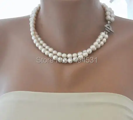 

Wholesale Pearl Jewelry Brides Bridesmaids Gifts Ivory Freshwater Pearl Necklace With OT Clasp - Handmade Jewelry - XZN142
