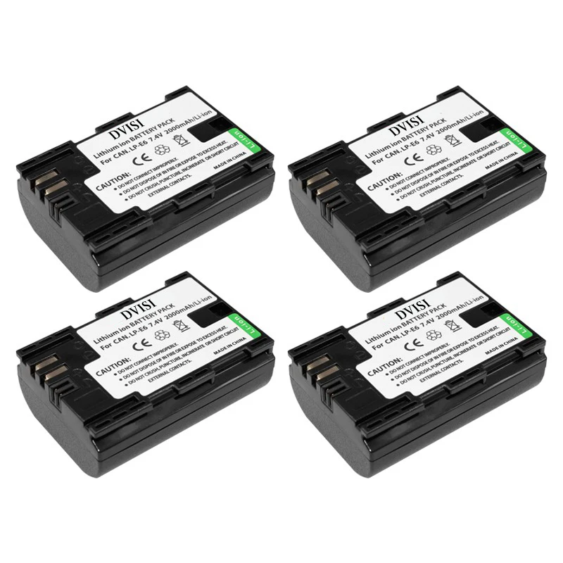 

4Pcs 7.4V 2000mAh LP-E6 Camera Battery for Canon 70D 5D Mark II 80D 7D Mark II 60D 6D 7D BG-E14 BG-E13 BG-E11 BG-E9 BG-E7 BG-E6