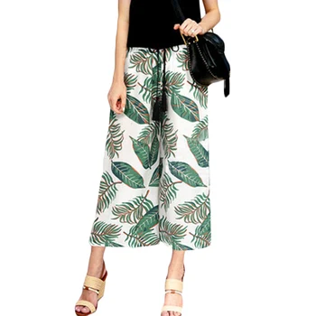 

Summer New floral Wide leg pants Women High waist Loose Printed Casual Pants Women's Plus size Nine pants Beach pants 6XL F575
