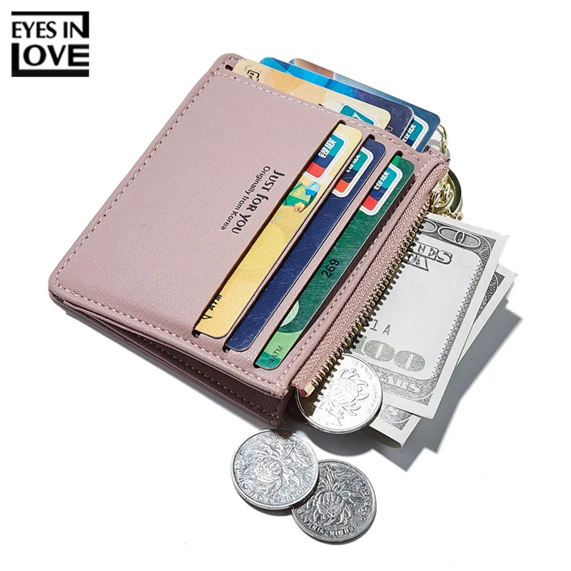 2018 New Super Thin Small Credit Card Wallet Women&#39;s Leather Key Chain ID Card Holder Slim ...