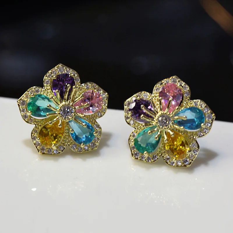 

Cute Romantic Lovely Clear Stone Flower Shape Convenient Simple Stud Earrings 925 Silver Cubic Zirconia For Women Party