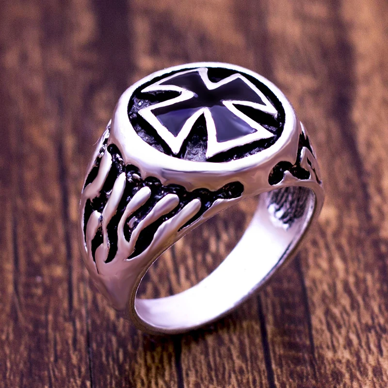 

2018 Steel Titanium Red Armor Shield Knight Templar Crusade Cross Ring Medieval Signet Retro Vintage Size 8 9 10 11