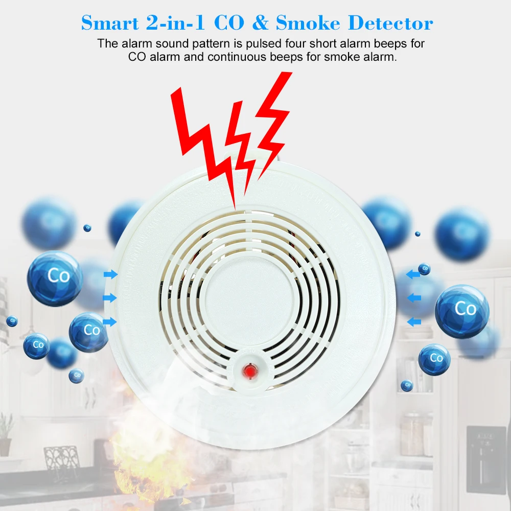 Cordless Wireless CO Gas Sensor & Smoke Detector Fire ...
