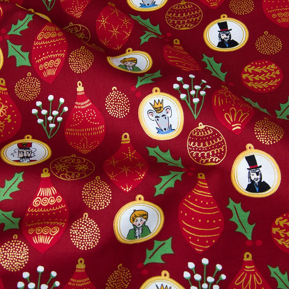 Half-Meter Cotton Fabric Patchwork Quilting Nutcracker Metallic Ornaments A | Дом и сад