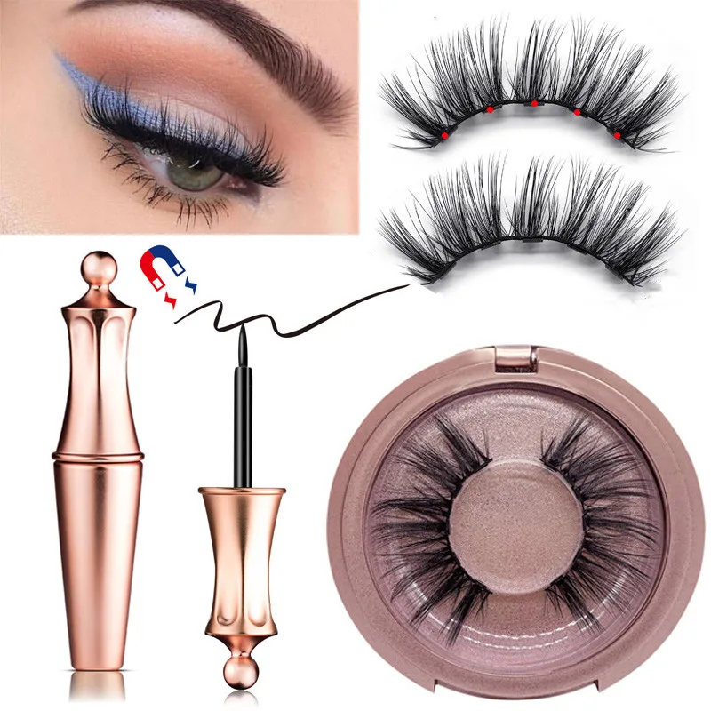 

Magnetic Liquid Eyeliner 3D Magnetic False Eyelashes with Tweezers Set Waterproof Long Lasting Eyeliners Lashes 5 Magnets