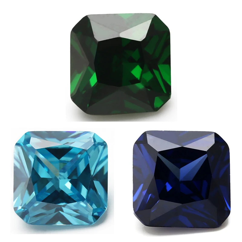 

Size 4x4~10x10mm Square Octangle Shape Princess Cut 5A Blue Green CZ Stone Synthetic Gems Cubic Zirconia