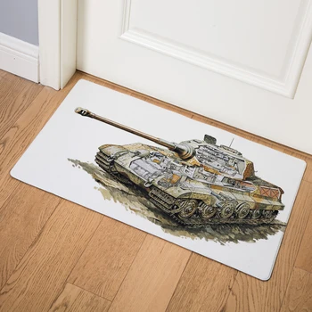 

Cartoon Military Tank Car PVC Leather Mats 46*76cm Waterproof Kitchen Carpet Non Slip Living Room Decor Transportation Door Mat