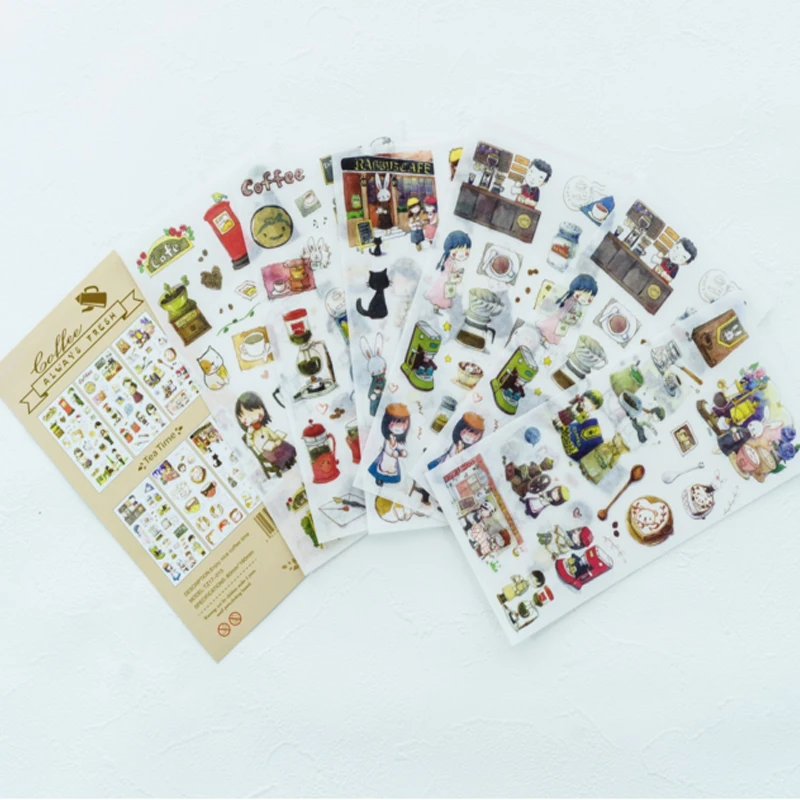 

6sheets/pack enjoy nice coffee time scrapbooking stickers DIY decoration children dairy sticky adhesive label