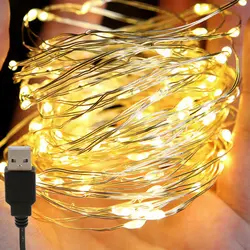 USB 10 м светодиодный свет шнура водонепроницаемый светодиодный медный провод гирлянда Праздничная уличная гирлянда для рождественской