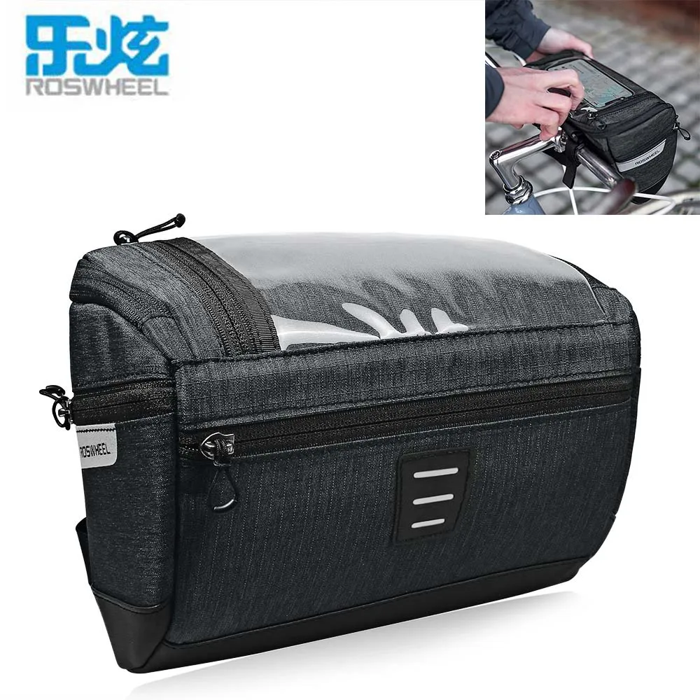 

ROSWHEEL 3L Capacity Bike Front Handlebar Bag Bicycle Basket 300D Polyester Waterproof Bicycle Bags Transparent PVC Touch Screen