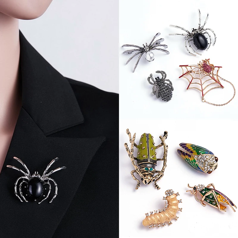 

2019 new Animal Gift Women Bee Spider Crystal cartoon Pearl Jewelry Pin Fashion Brooch Pin Men Brooches Insect Multicolor cute