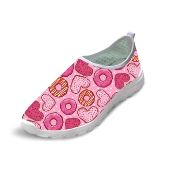

NOISYDESIGNS Pink 3D Donuts Women Casual flat Shoes Fashion Summer lady Leisure Mesh Shoes Flat Beach Light Weight Loafers