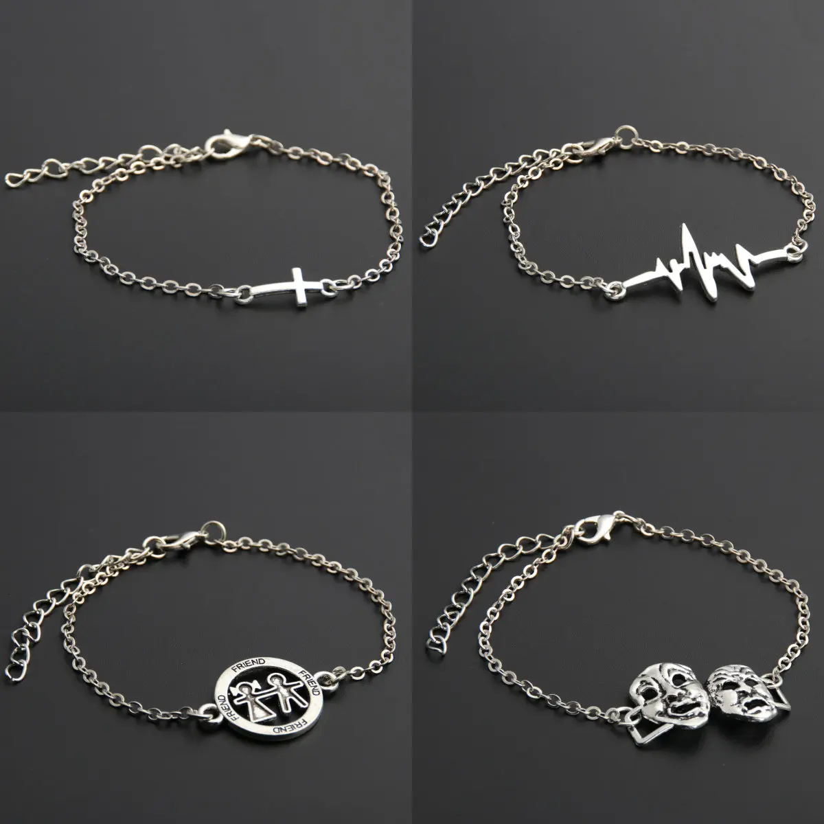 

1pc Silver Adjustable Chain Link Bracelets Drama Mask Charms Lover Jewelry For Women Men