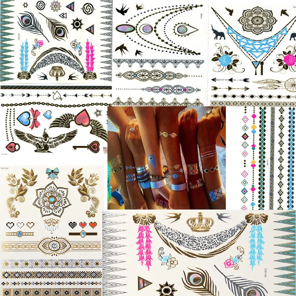 New Fashion Temporary Tattoo Stickers Temporary Body Art Waterproof Tattoo Pattern Women Sex Products Design Metal Gold (13)