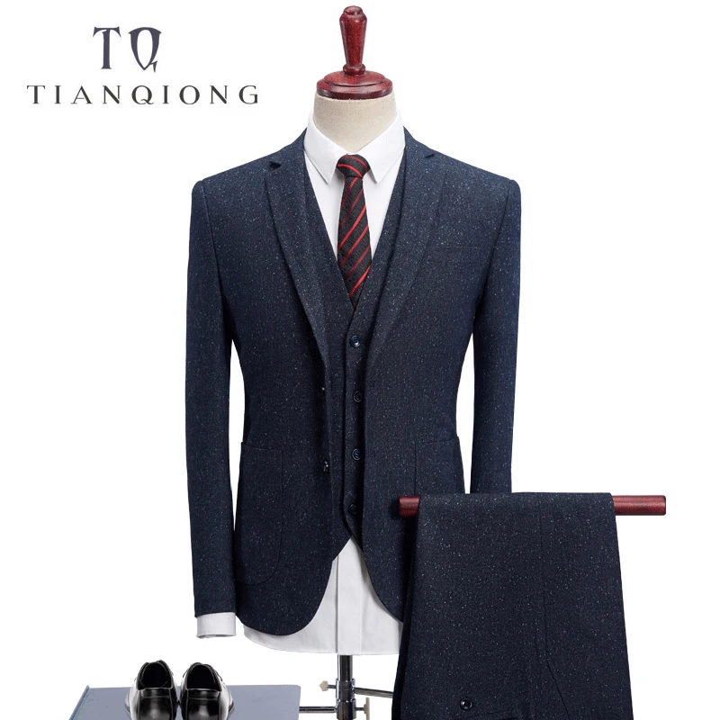 

TIAN QIONG 2018 Men Suits Wedding Slim Fit 3 Piece Mens Dress Suits Fashion Brand Male Woolen Suit Costume Homme Ternos Slim Fit