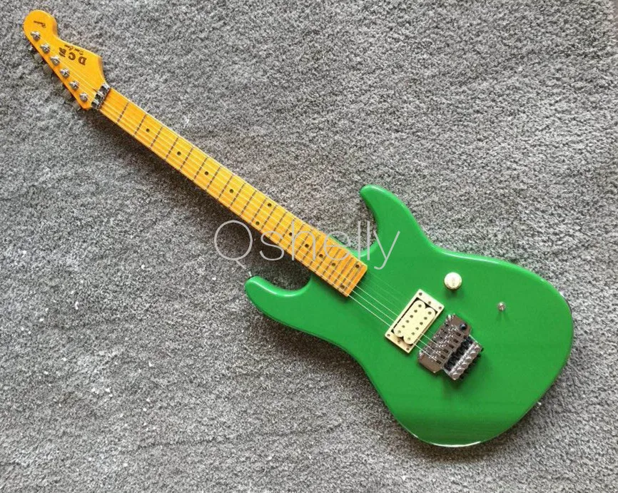 

quality QShelly custom Fluorescent Green Alder body vintage flame maple neck abalone inlay floating floyd rose electric guitar