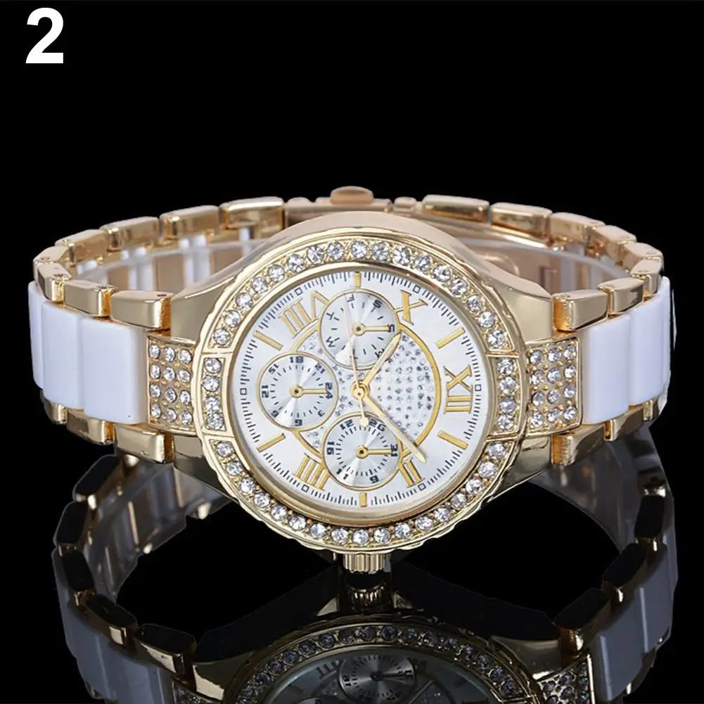 

2018 Popular Brand Luxury Women's Shiny Rhinestones Dial Stainless Steel Band Analog Quartz Wrist Watch