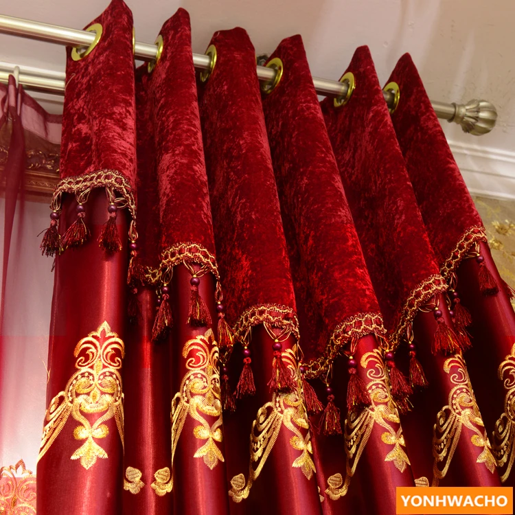 European festive wedding room red embroidered cloth blackout curtain tulle N922 
