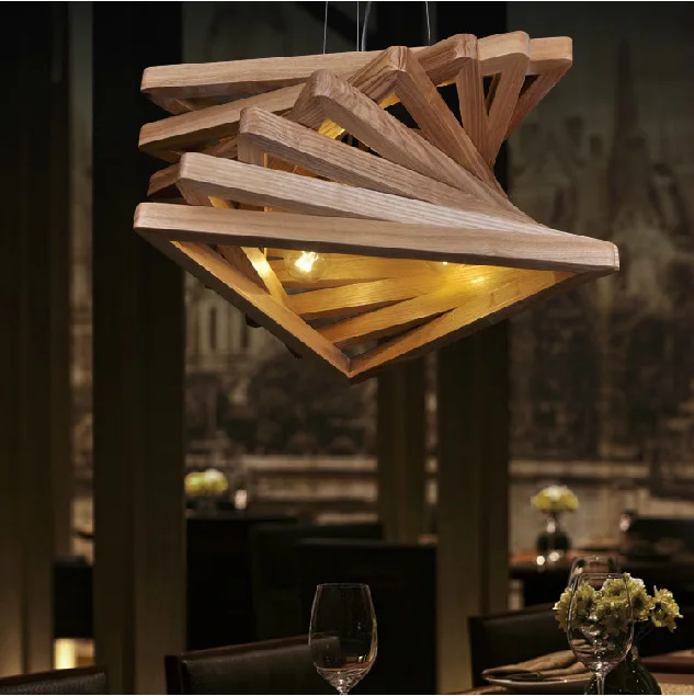 Simple creative contortive triangle tunnel solid wood chandeliers in bedroom/study room/restaurant/ | Лампы и освещение