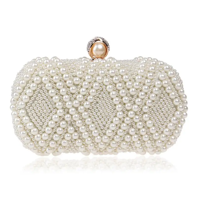 Luxy Moon Beige Beaded Bridal Clutch Evening Bag Front View