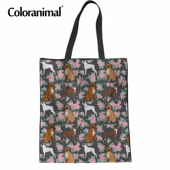 

Coloranimal Heart Boxer Floral Women's Handbags Fashion Woman Casual Reusable Cotton Canvas Bag Cute Puppy Dog Print Shopper Bag