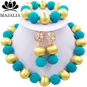 

Majalia Classic Nigeria Wedding African Pearl Jewelry Set Blue Crystal Plastic Pearl Necklace Bride Jewelry Sets 1CL015