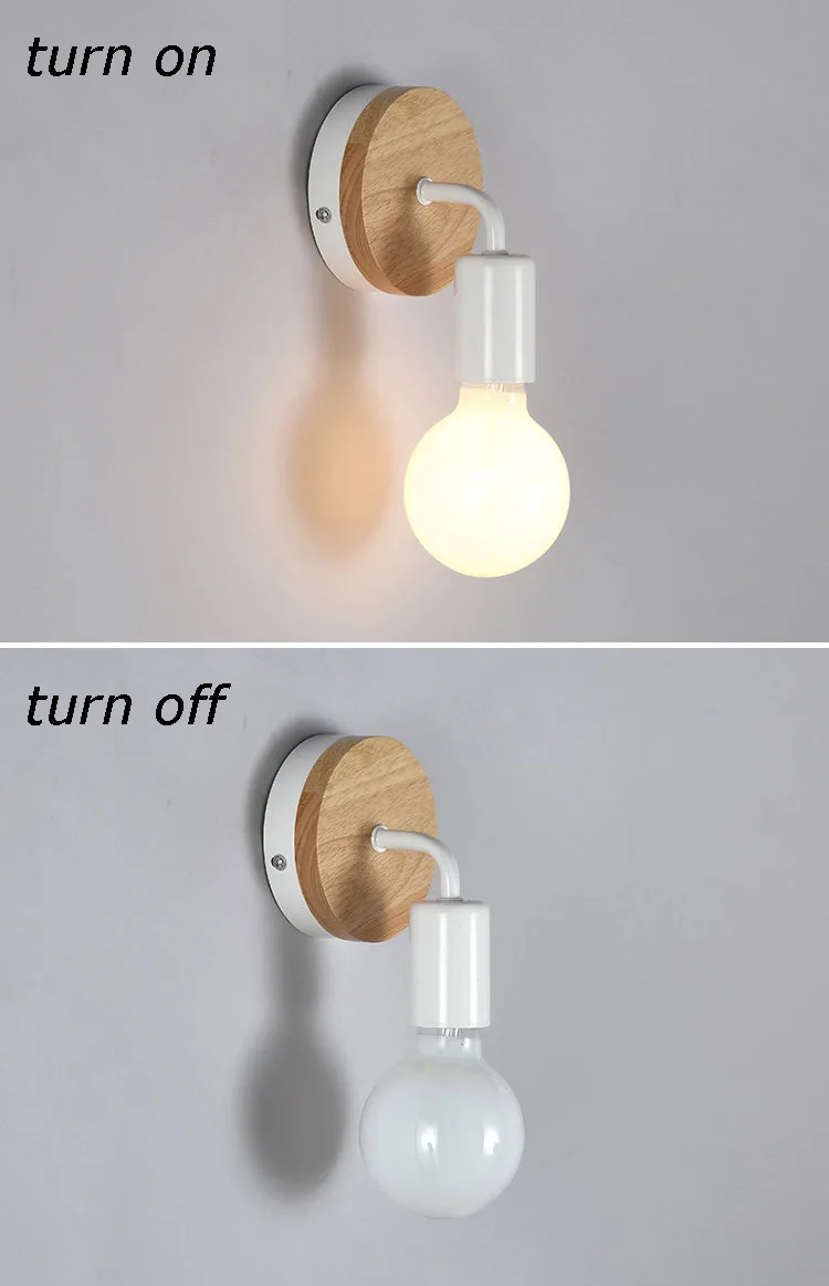 Modern Black White Wood Wall Light Bedside Wall Lamp Vintage Loft Wall Lighting Up & Down E27 E26 for Bedroom  (4)
