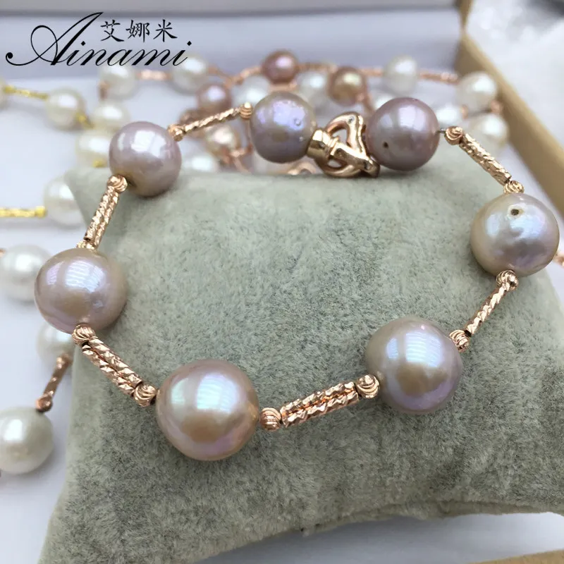 

[Ainami] Baroque Pearl Bracelet Natural Freshwater Pearl Elastic Bracelet 10-11mm Big Baroque Pearl For Women gift Free shipping