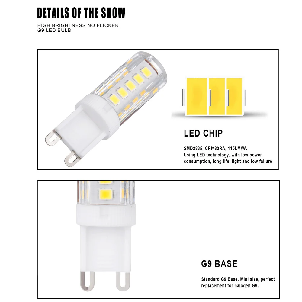 G9 светодиодный светильник 5 Вт 7 Вт мини-Светодиодная лампа прожектор люстра высокого качества Замена галогеновым лампам замена в помещении лампочка