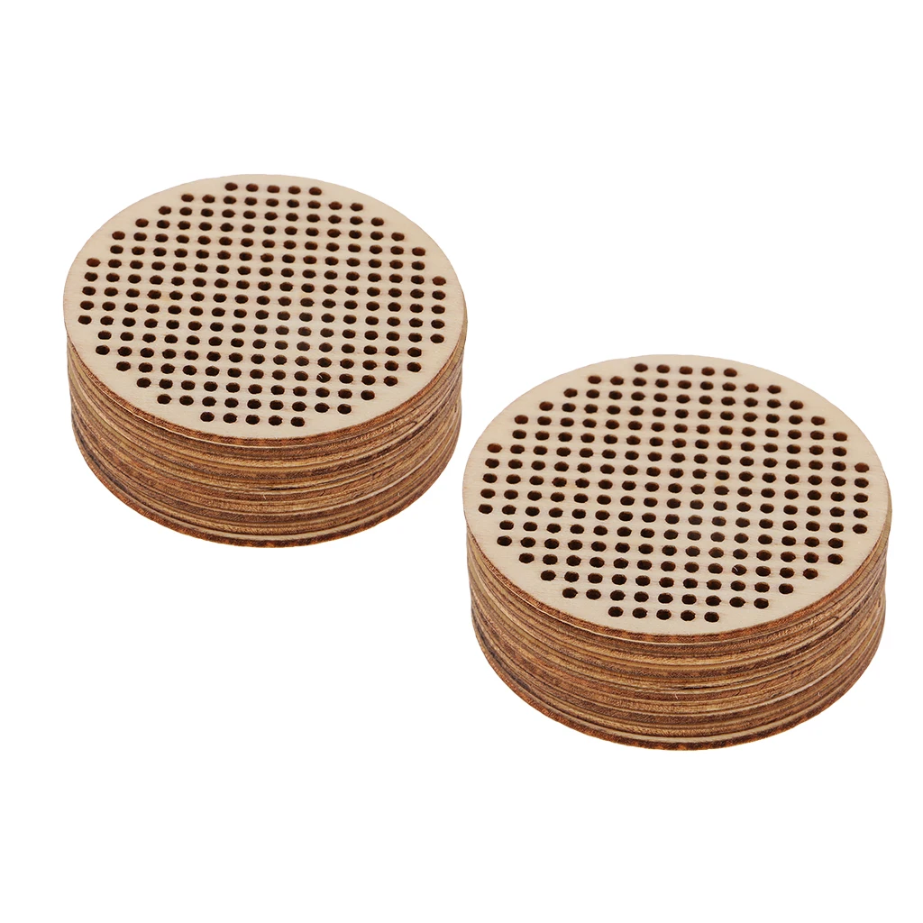 20pcs Oval Round Heart Wooden Cross Stitch Pendant Natural Wooden Embellishment DIY Jewelry Making Craft Wood Charms