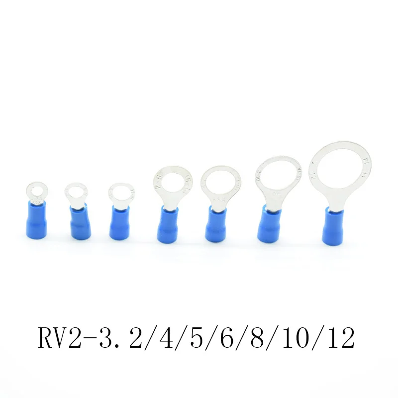 

50pcs Blue RV2- 3.2/4/5/6/8/10/12 Ring Insulated Wire Connector Electrical Crimp Terminal Cable Wire Connector AWG