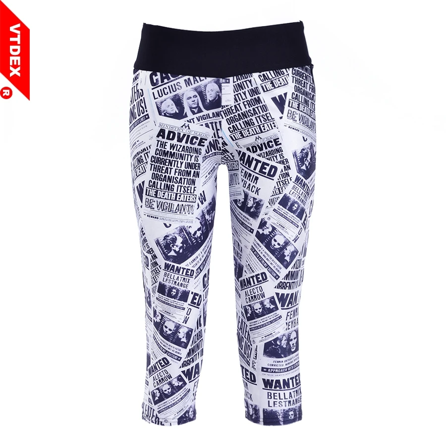 

VTDEX Harry Potter Yoga Pants Newspaper Pattern 2018 Women Elastic Fitness Sport Leggings Capri Running Tights Breathable