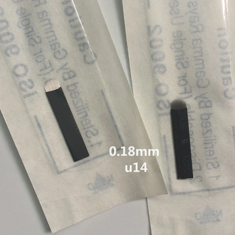 

50pcs Black Lamina Microblading Needles 0.18mm U Shape 14 pins Blades Tattoo Needles For Permanent Microblading Embroidery Pen
