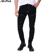 2017 neue Schwarz Männer Bleistift Jeans Mode Lässig Designermarke 3D Kegel Dünne Dünne Denim Knie Jean T0104