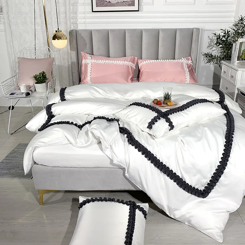 New Romantic Bedding Set King Queen twin Size 4pcs washed silk Bed Linen Duvet Cover fitted sheet /Bed Sheet Pillowcases | Дом и сад
