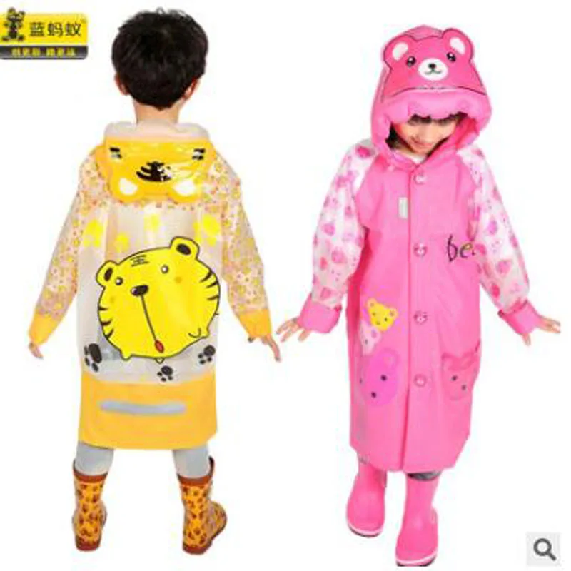 

Outdoor single child environmental protection PVC raincoat, inflatable hat, belt, schoolbag, boys and girls, rain cape can be cu