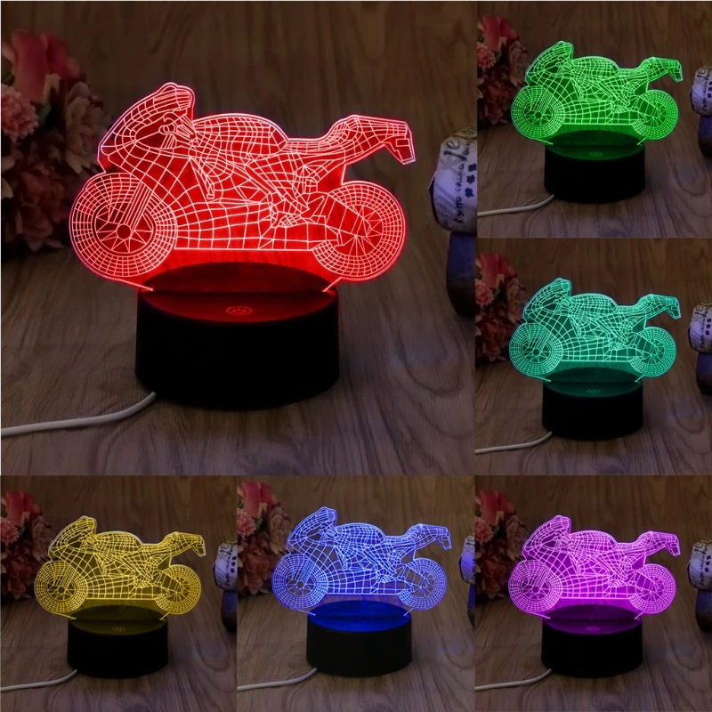 

USB Novelty 7 Colors Changing Motorcycle LED Night Light 3D Desk Table Lamp Home Decor