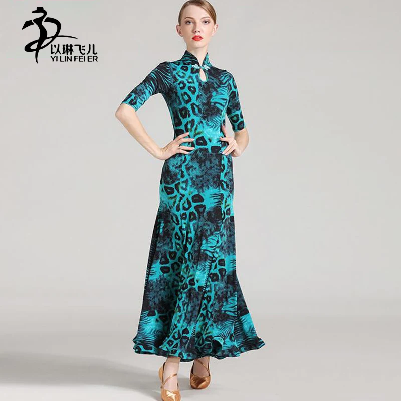 Chinese Cheongsam Collar Ballroom Dance Competition Dresses Women Waltz