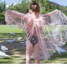 Накидка для девочек, летняя накидка с кружевным помпоном для девочек, нарядное пляжное платье принцессы с блестками, накидка для дня рождения, платье для маленьких девочек