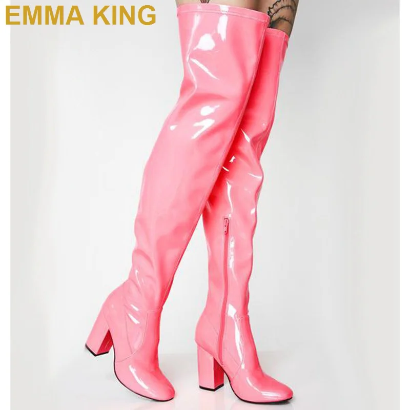 neon pink thigh high boots