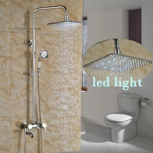 Chrome Brass 10 LED Light Showerhead Bathroom Shower Set Mixer Faucet Bath Shower Faucet with Handshower