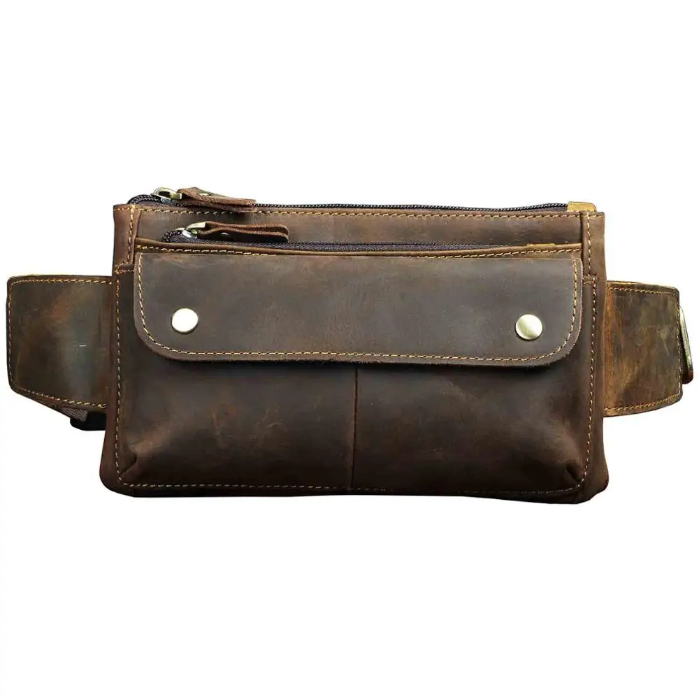 Качественный кожаный мужской повседневный дизайн, поясная сумка, нагрудная сумка, модная, Воловья кожа, для путешествий, 7 дюймов, чехол для телефона, для сигарет, мужской, 8136d - Цвет: dark brown