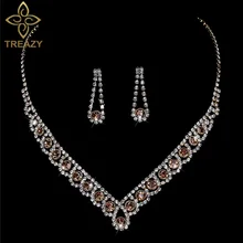 TREAZY, золотой цвет, шампань, кристалл, Свадебные Ювелирные наборы, модное колье, ожерелье, серьги, женские свадебные ювелирные наборы
